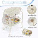 INFANS 2 in 1 Baby Changing Table with Bath Tub Unit, Folding Diaper Dresser Station with Wheels Waterproof Pad