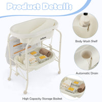 INFANS 2 in 1 Baby Changing Table with Bath Tub Unit, Folding Diaper Dresser Station with Wheels Waterproof Pad