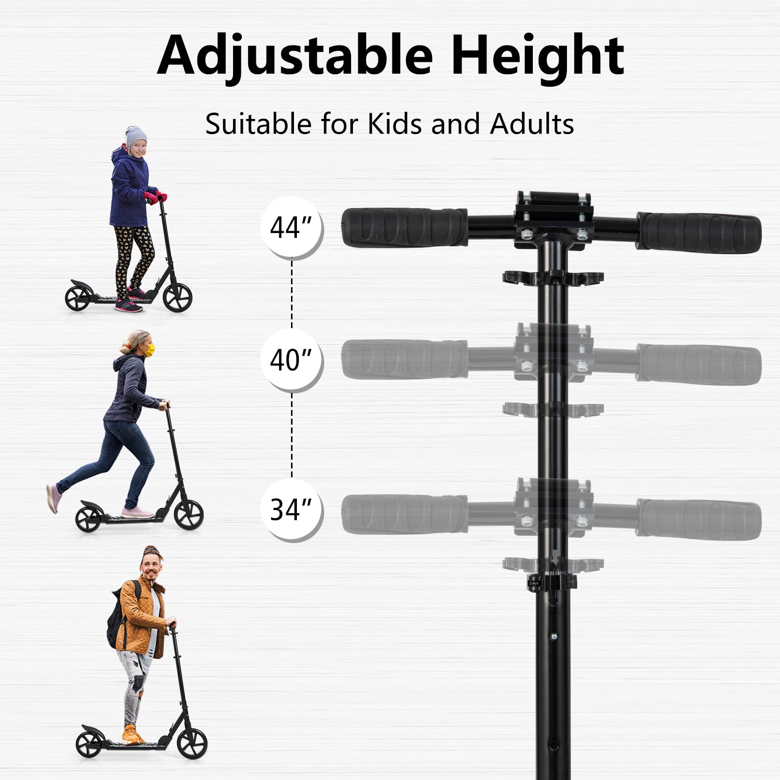INFANS Kick Scooter for Adults Teens, Big Wheels Foldable Scooter  Ages 10+ Kids Youth