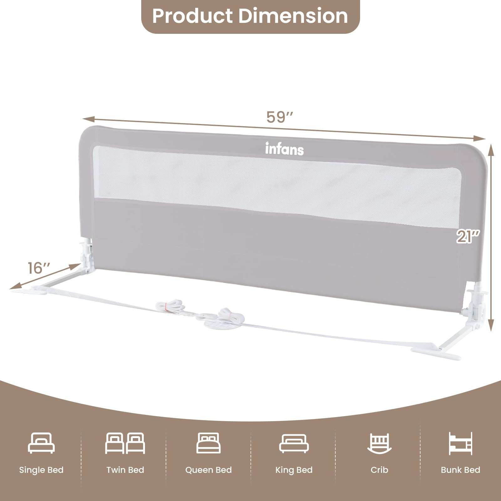 INFANS Bed Rail for Toddlers, 59" Foldable Safety Baby Crib Rail Fit for Kids Twin, Extra Long Swing Down Bed Guardrail for Convertible Crib, Queen, Full, King Mattress Side Guard