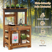 INFANS Mud Kitchen, Outdoor Play Kitchen with Drawing Board, Cooking Accessories, Wooden Kids Kitchen Playset