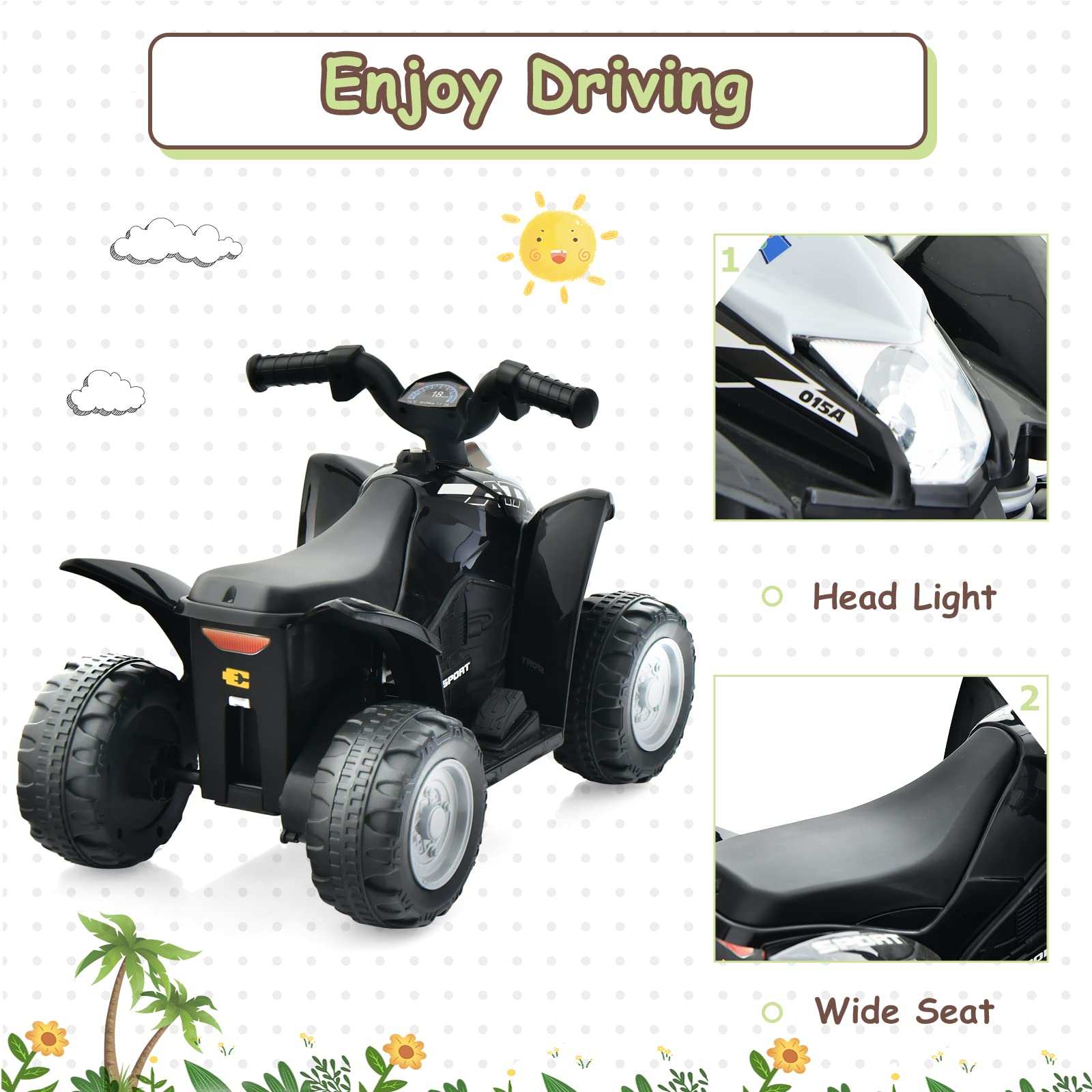Infans Kids Ride on ATV, 6V Electric Vehicle for Toddlers, 4 Wheeler Battery Powered Motorized Quad Toy Car