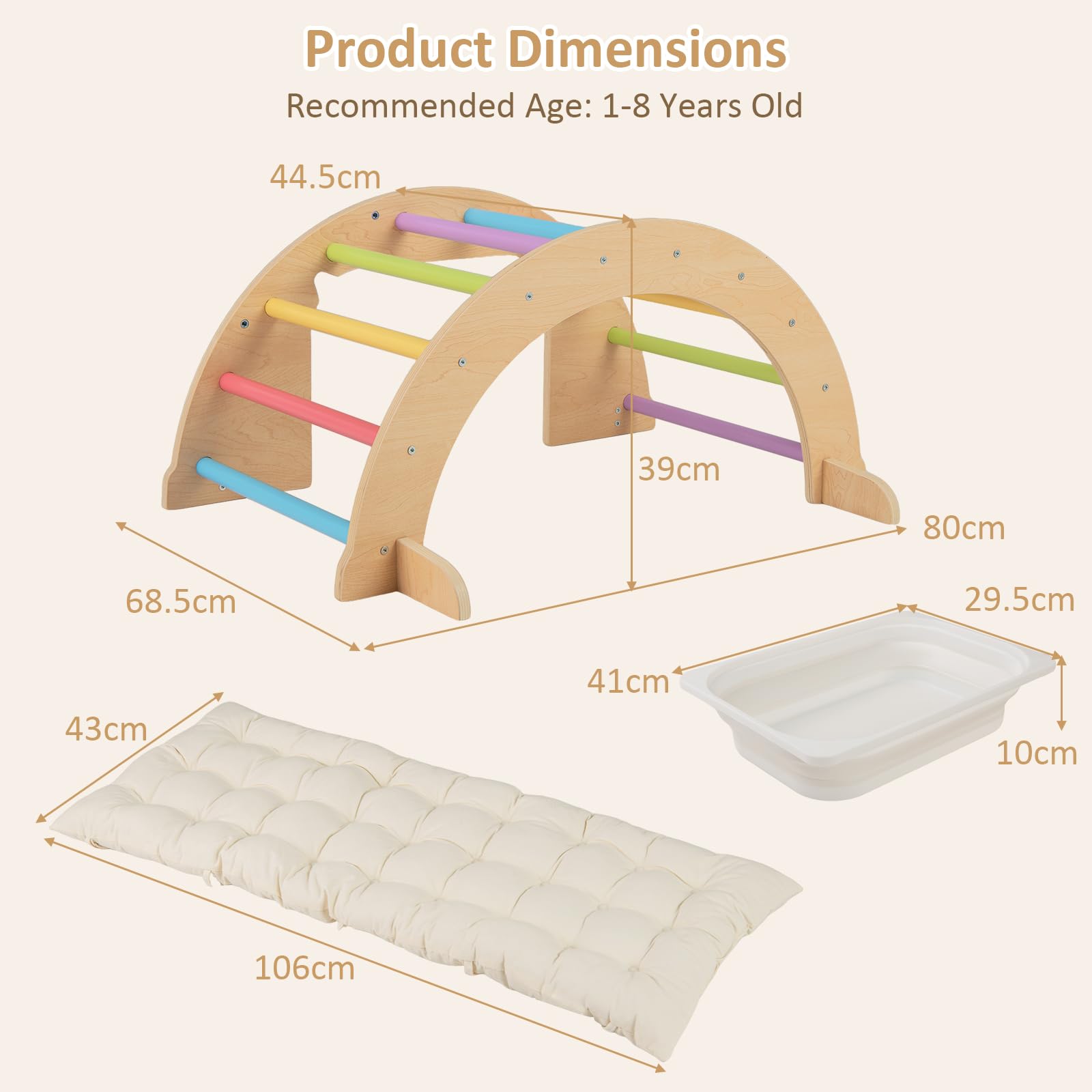 INFANS Wooden Arch Climber Rocker with Soft Cushion, 6 in 1 Montessori Climbing Toys for Toddlers, Gym Playset Gift for Kids