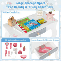 INFANS Kids Vanity, 2 in 1 Princess Makeup Desk Set, Wooden Dressing Table, Pretend Play Vanity Set