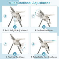 INFANS High Chair for Babies and Toddlers, Foldable Highchair with 7 Different Heights 4 Reclining Backrest Seat 3 Setting Footrest INFANS