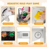 INFANS Corner Kids Kitchen Playset, Toddler Wooden Pretend Cooking Set, Simulation Play Kitchen Toy