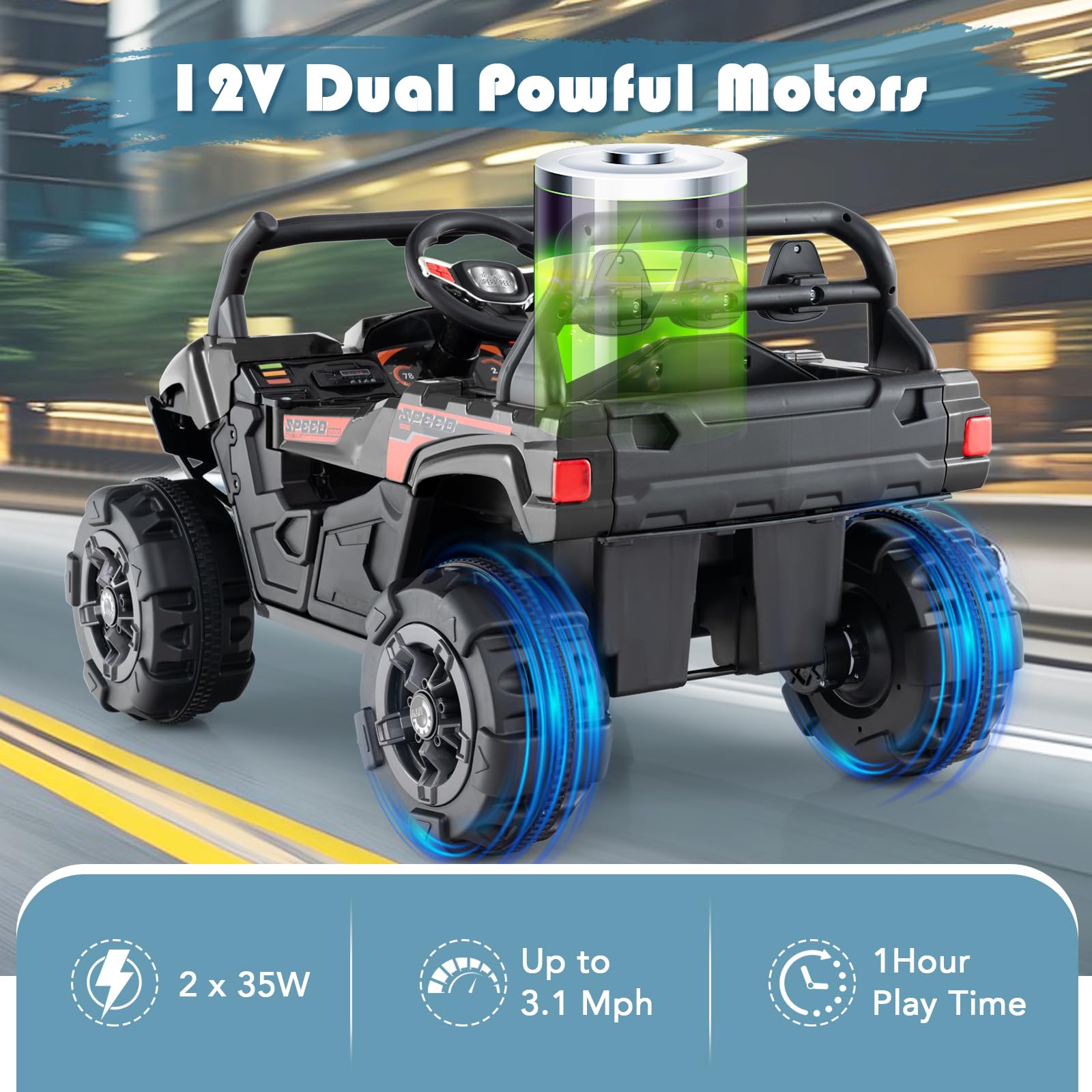 INFANS 12V Ride on Car UTV, Battery Powered Off-Road Kids Electric Vehicles with Remote Control, Music, Horn, MP3, Lights