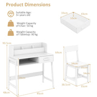 INFANS Table and Chair Set, Toddler Wooden Student Study Desk with Chair Storage Hutch Compartments Drawers