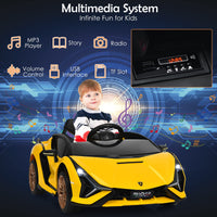 INFANS 12V Licensed Lamborghini Sian Kids Ride on Car with Parent Remote Control, Electric Toy Roadster Carbon Fiber Textured