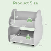 INFANS Kids Bookshelf with Wheels, Wooden Bookcase Toy Storage Cabinet Organizer Holder