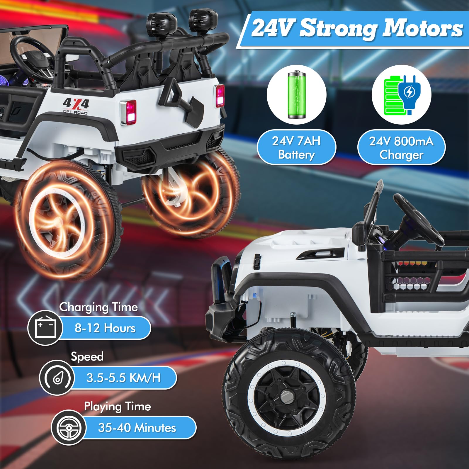 INFANS 24V 2 Seater Ride on Car for Kids, 2WD/4WD Battery Powered with Remote Control, 20" Wide Seat Electric Jeep Toys