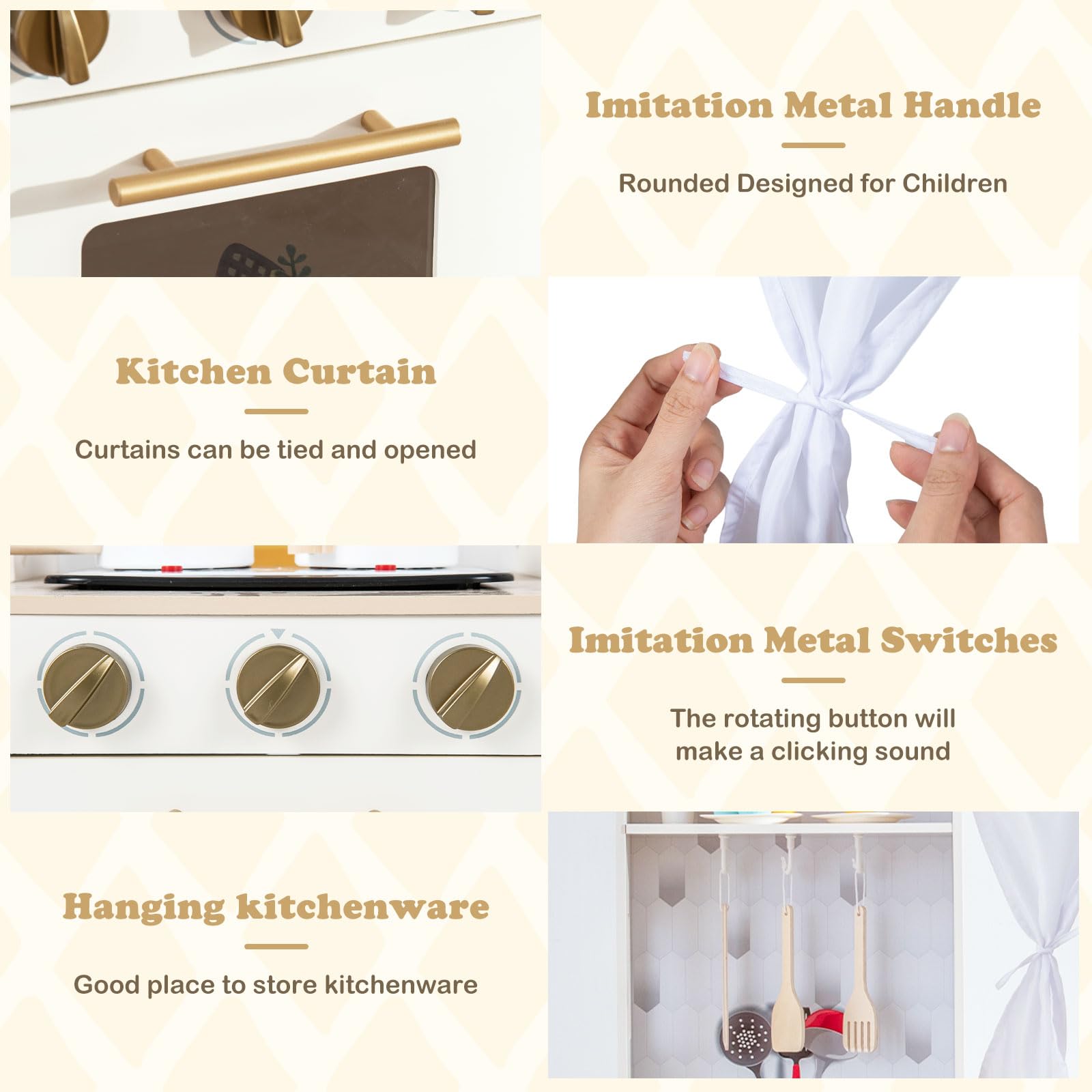 INFANS Kids Kitchen Playset, Toddler Wooden Pretend Cooking Set Microwave, Simulation Play Kitchen Toy for Children