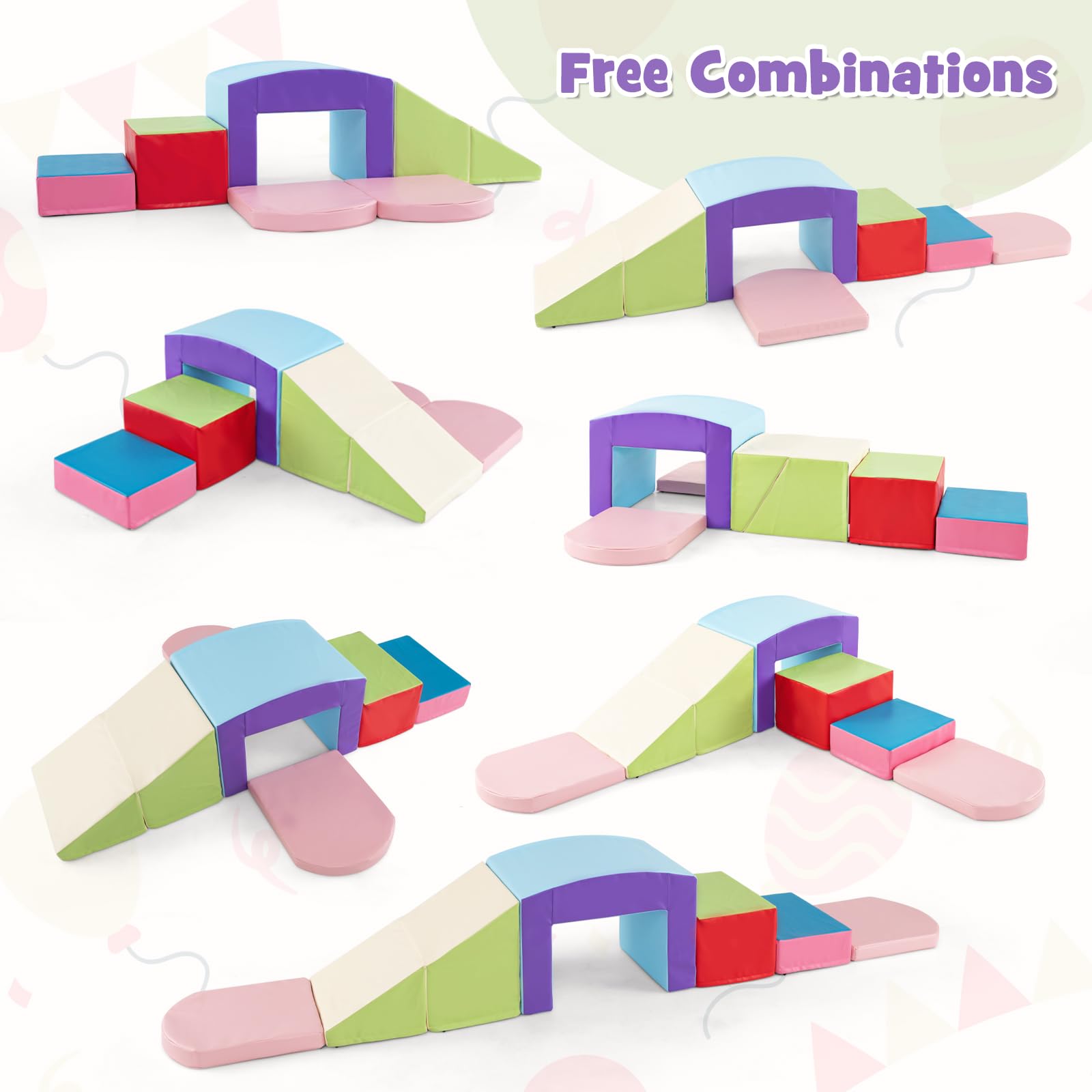 INFANS Climbing Toys for Toddlers, 7 Piece Indoor Baby Foam Blocks Soft Play Set with PU Leather