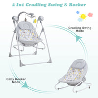INFANS 2 in 1 Baby Swing and Bouncer for Infants, Portable Newborn Rocker with 5 Speed Sway Music Timing 2 Toys Remote Control, Easy Fold, Compact Electric Baby Swing for 0-6 Months Boy Girl INFANS