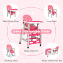 INFANS 5 in 1 Baby High Chair, Convertible Toddler Table Chair Set, Rocking Chair, Multi-Function Seat with Lockable Universal Wheels