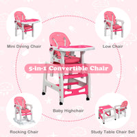 INFANS 5 in 1 Baby High Chair, Convertible Toddler Table Chair Set, Rocking Chair, Multi-Function Seat with Lockable Universal Wheels