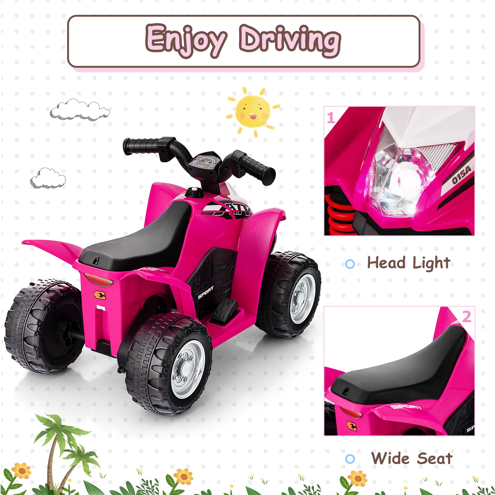 Infans Kids Ride on ATV, 6V Electric Vehicle for Toddlers, 4 Wheeler Battery Powered Motorized Quad Toy Car
