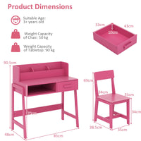 INFANS Table and Chair Set, Toddler Wooden Student Study Desk with Chair Storage Hutch Compartments Drawers