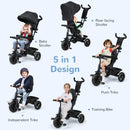 INFANS Kids Tricycle, 6 in 1 Baby Trike Toddler Bike with Reversible Seat, Adjustable Push Handle, Removable Canopy