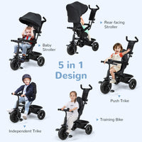 INFANS Kids Tricycle, 6 in 1 Baby Trike Toddler Bike with Reversible Seat, Adjustable Push Handle, Removable Canopy