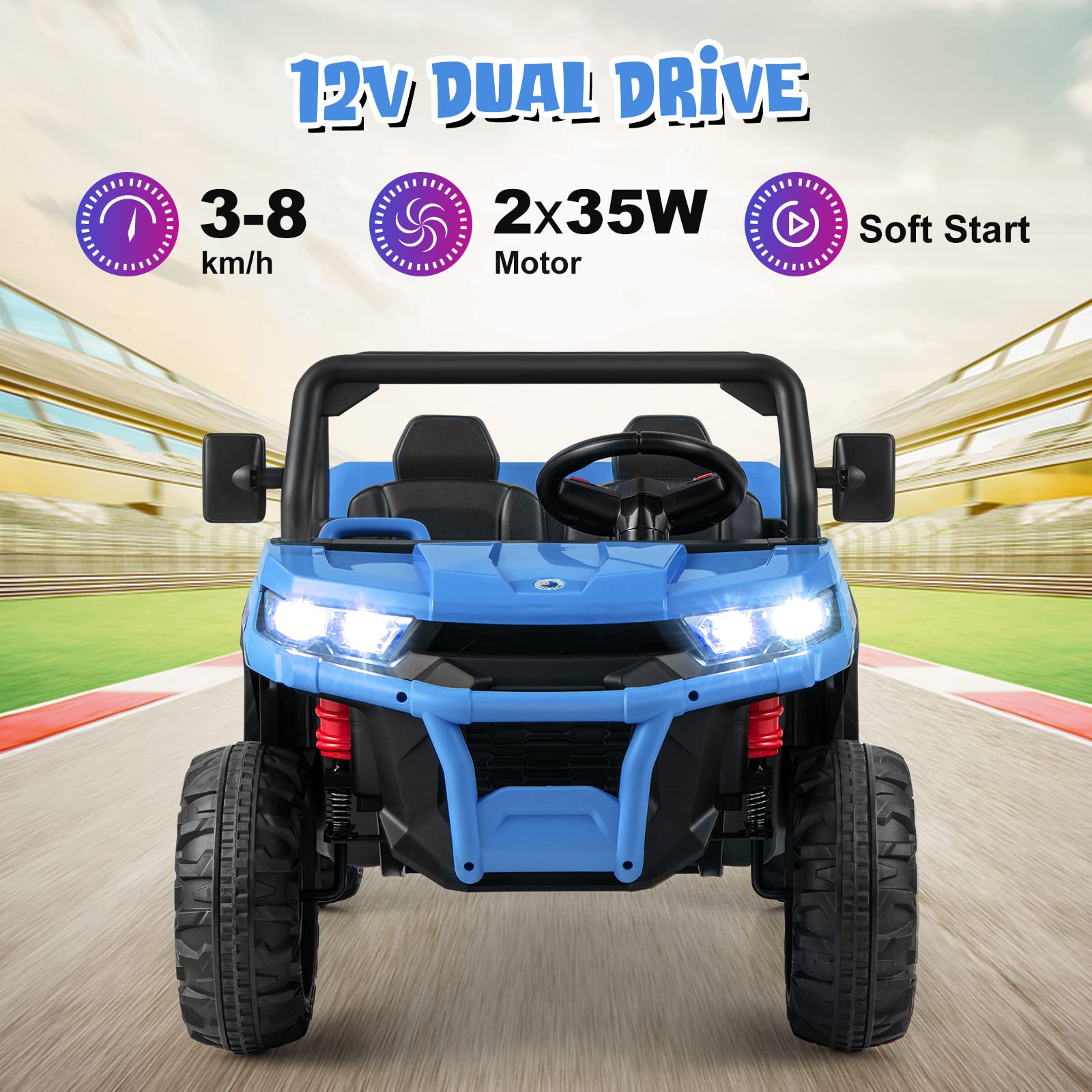 INFANS 2 Seater Ride on UTV, 12V Kids Electric Vehicle Dump Truck, Toddlers Battery Powered Car with Music