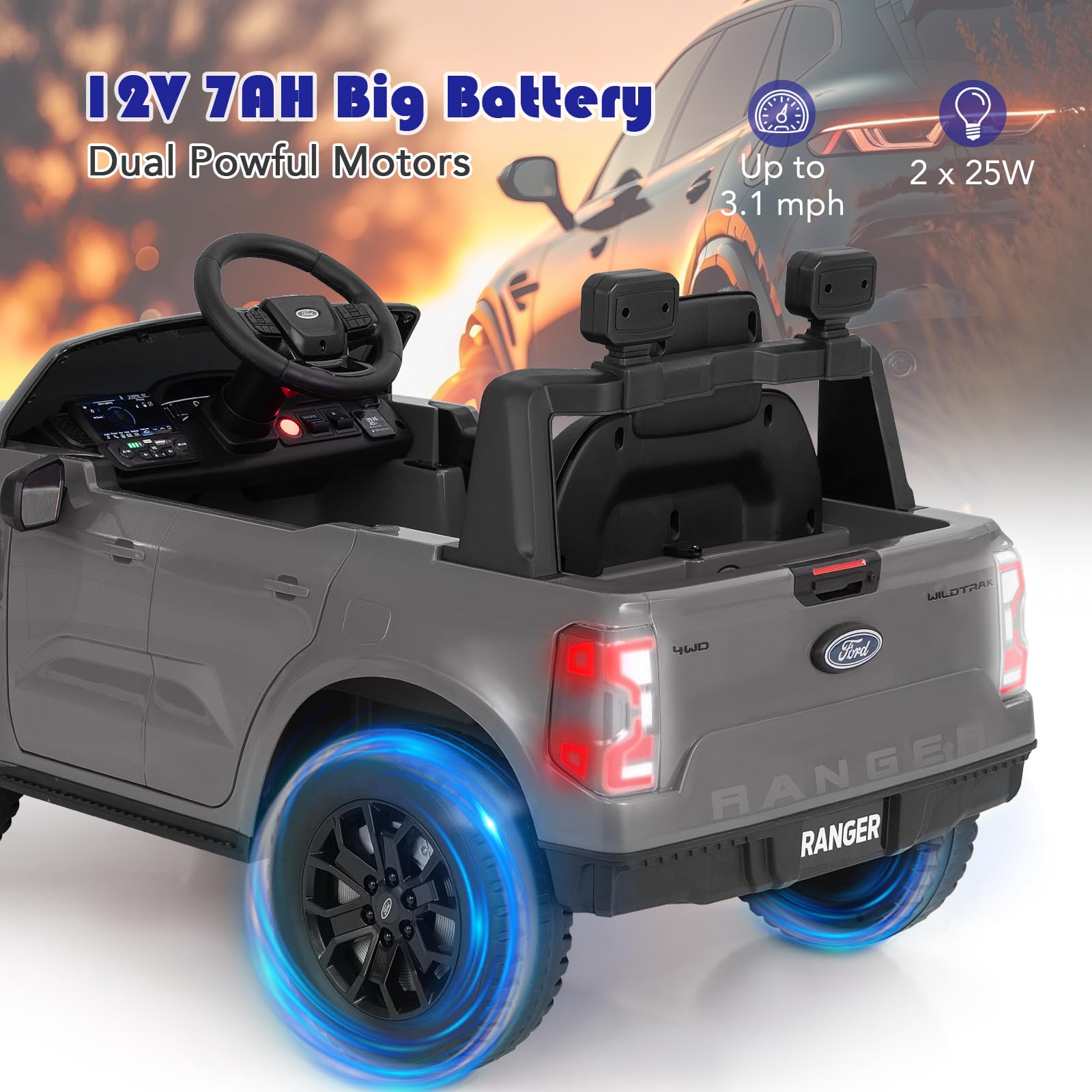 INFANS Licensed Ford Ranger Ride on Pickup Truck by INFANS, 12V Battery Powered Electric Vehicle for Kids with Remote Control