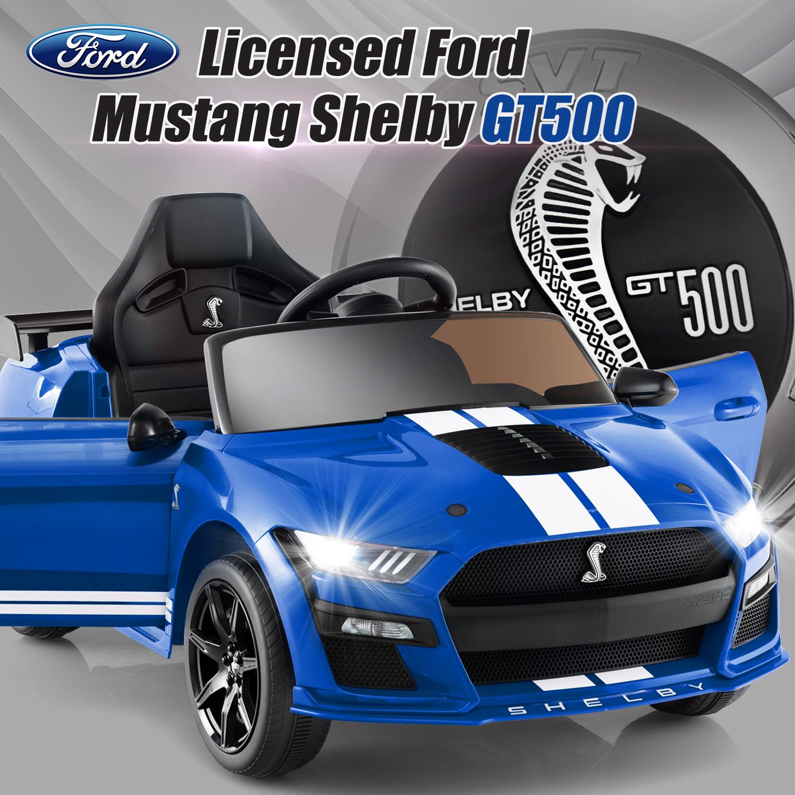 Licensed Ford Mustang GT500 Ride on Car for Kids by INFANS, Battery Powered Electric Vehicle with Remote Control, 37-96 months
