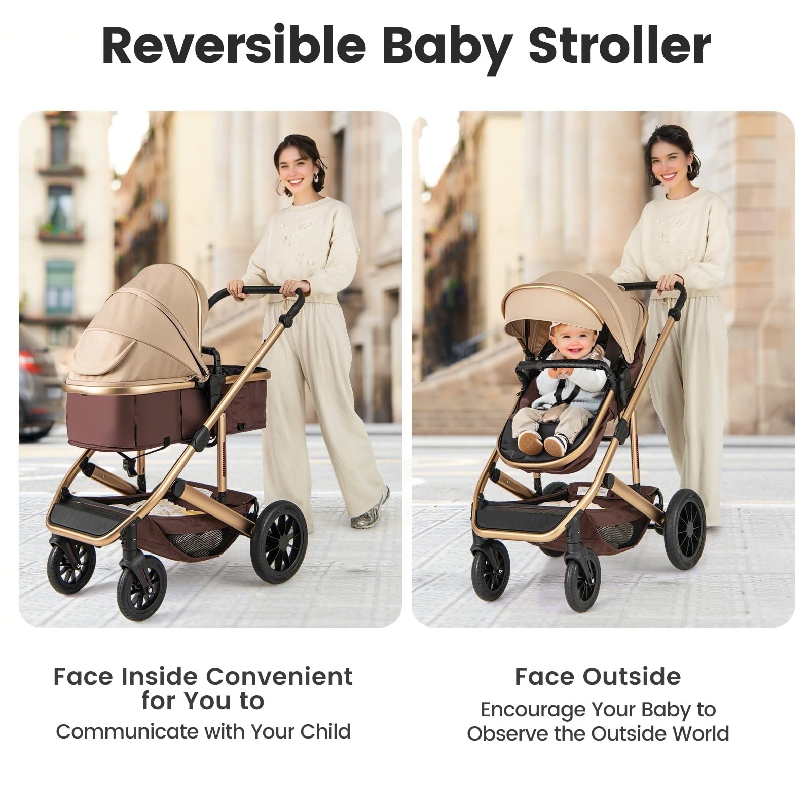 INFANS 2 in 1 Baby Stroller, Folding Newborn Pram Convertible Stroller High Landscape Shock Absorption