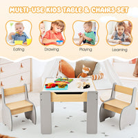 INFANS 3 in 1 Kids Table and Chair Set, Wood Multi Activity Table with Removable Tabletop, Detachable Blackboard