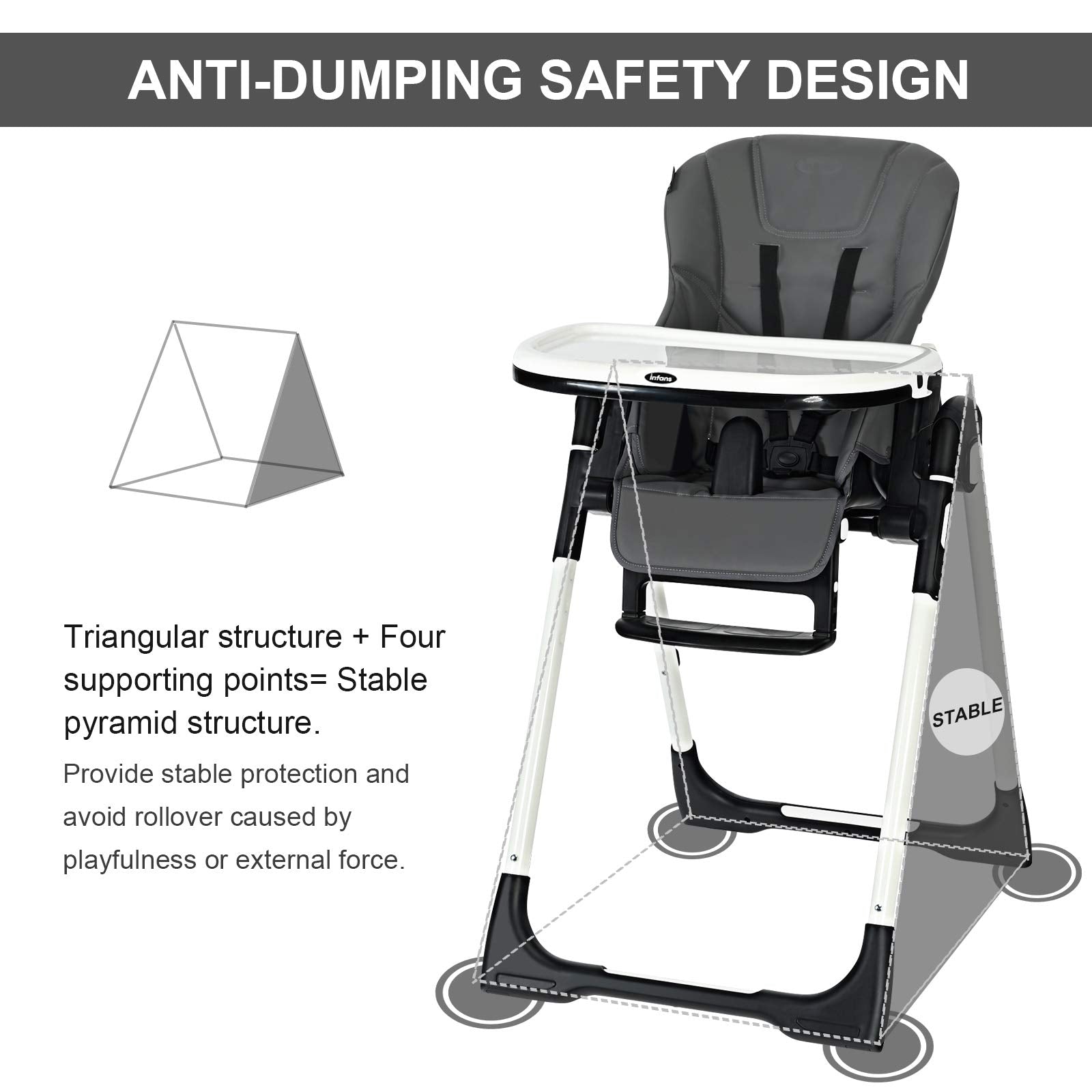 INFANS Foldable High Chair for Babies & Toddlers with Multiple Adjustable Backrest, Footrest and Seat Height