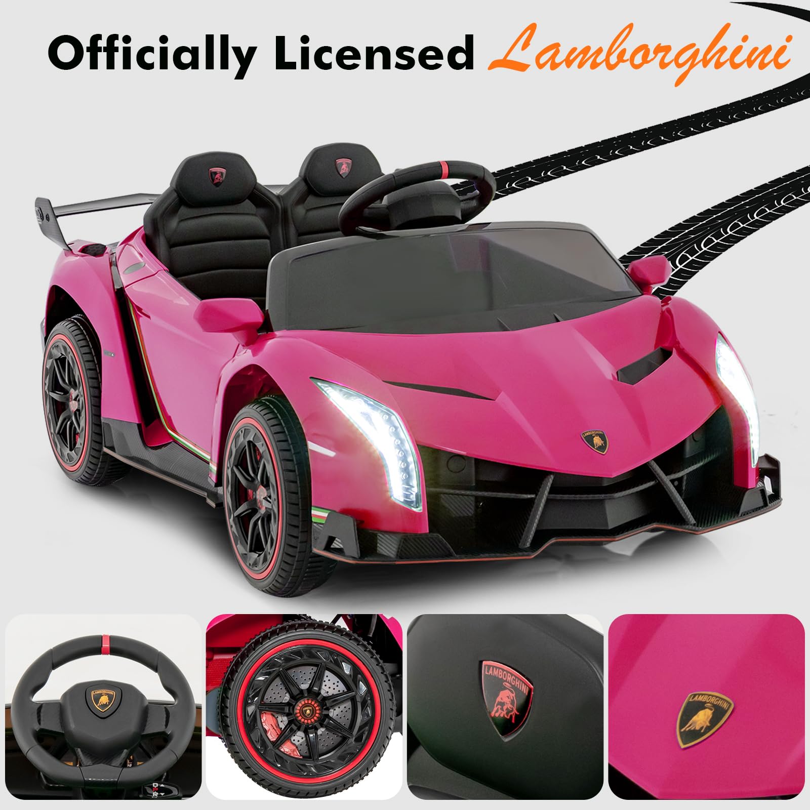 INFANS 2 Seater Kids Ride on Car, 12V 4WD Licensed Lamborghini Veneno Powered Electric Vehicle with Rocking Mode, Remote Control