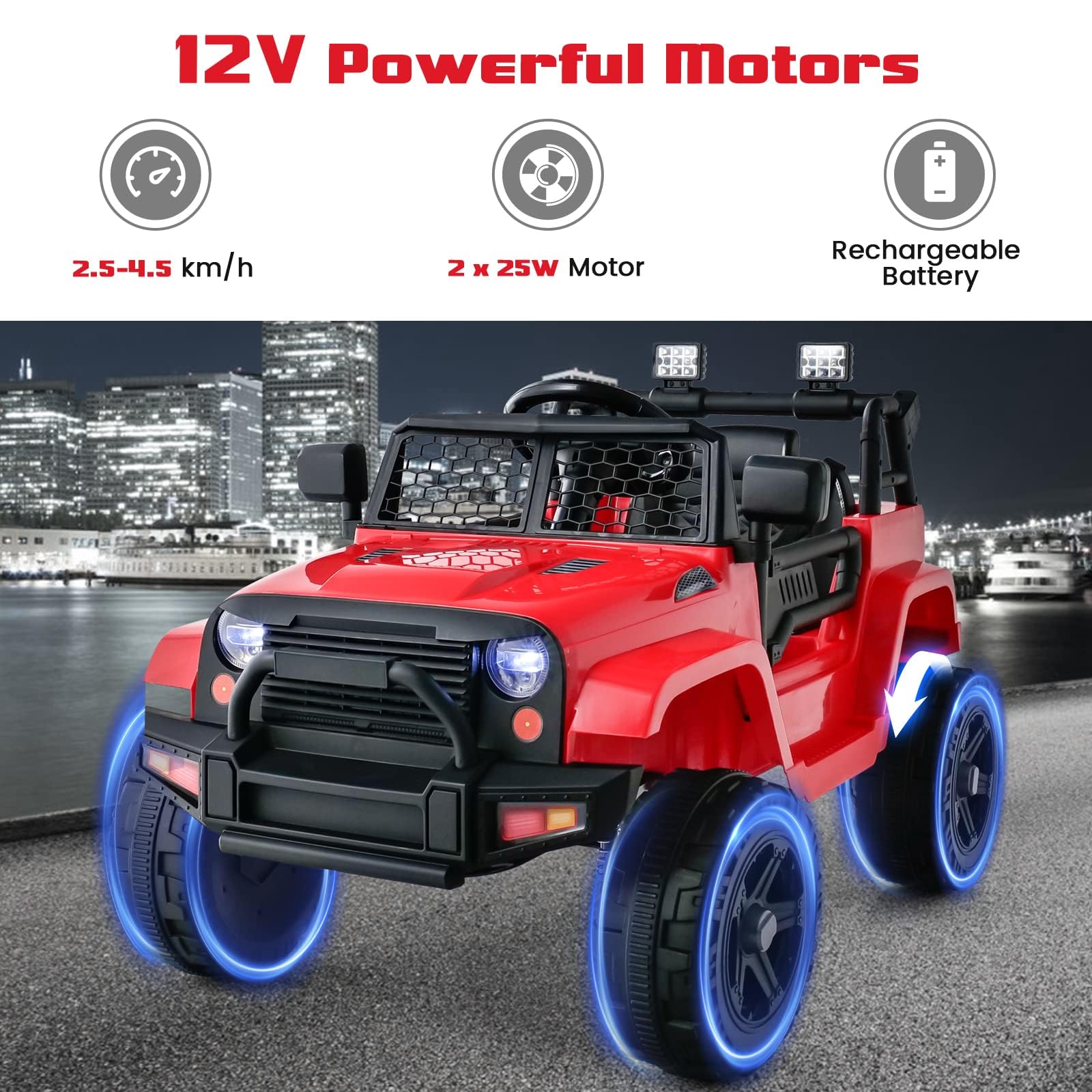 INFANS Kids Ride on Truck, 12V Electric Vehicle Jeep Car with Remote Control, Toddlers Battery Powered Toy with 2 Speeds