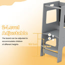 INFANS Toddler Standing Tower, Kids Montessori Kitchen Step Stool Helper with 2 Adjustable Height Learning Blackboard Safety Rail