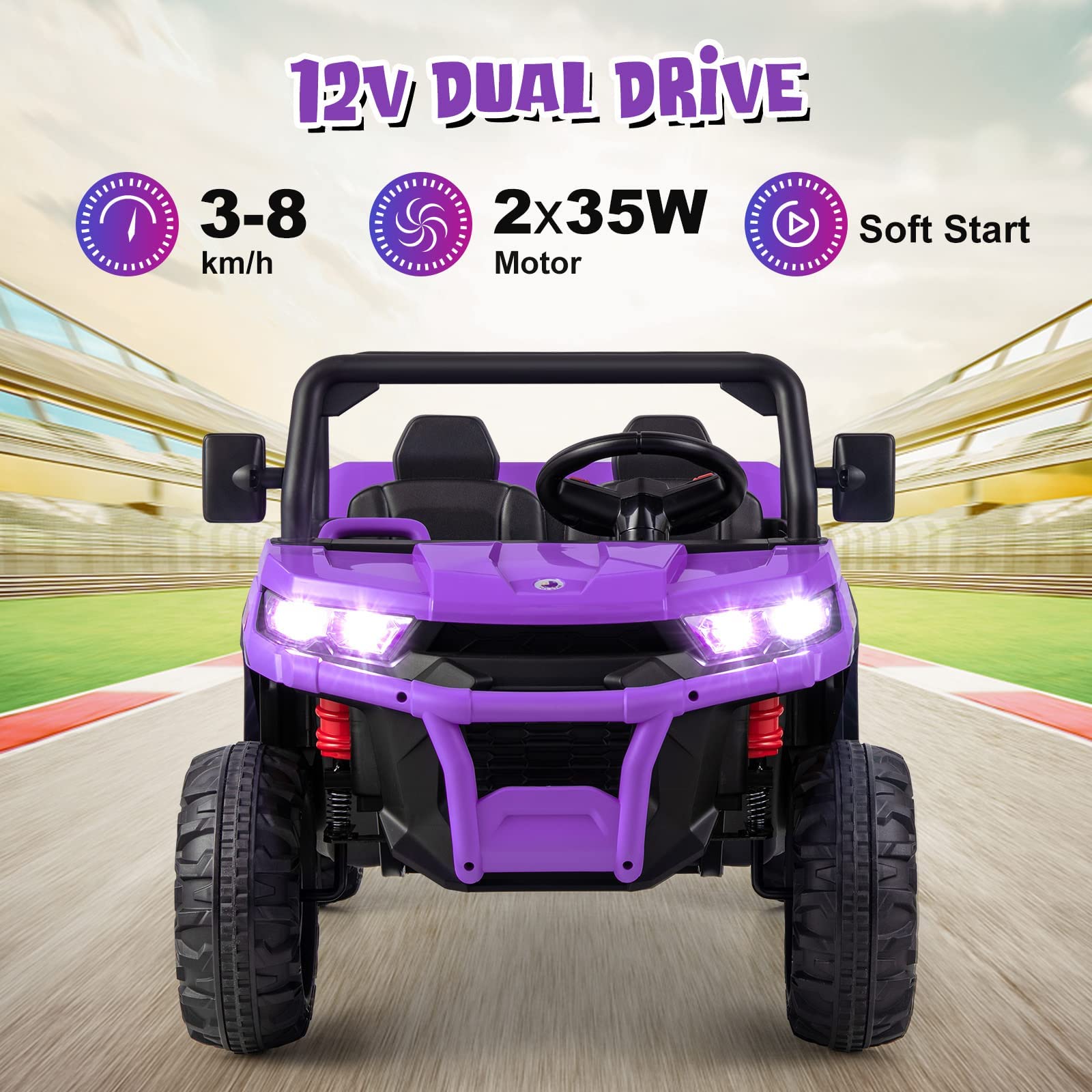 INFANS 2 Seater Ride on UTV, 12V Kids Electric Vehicle Dump Truck, Toddlers Battery Powered Car with Music