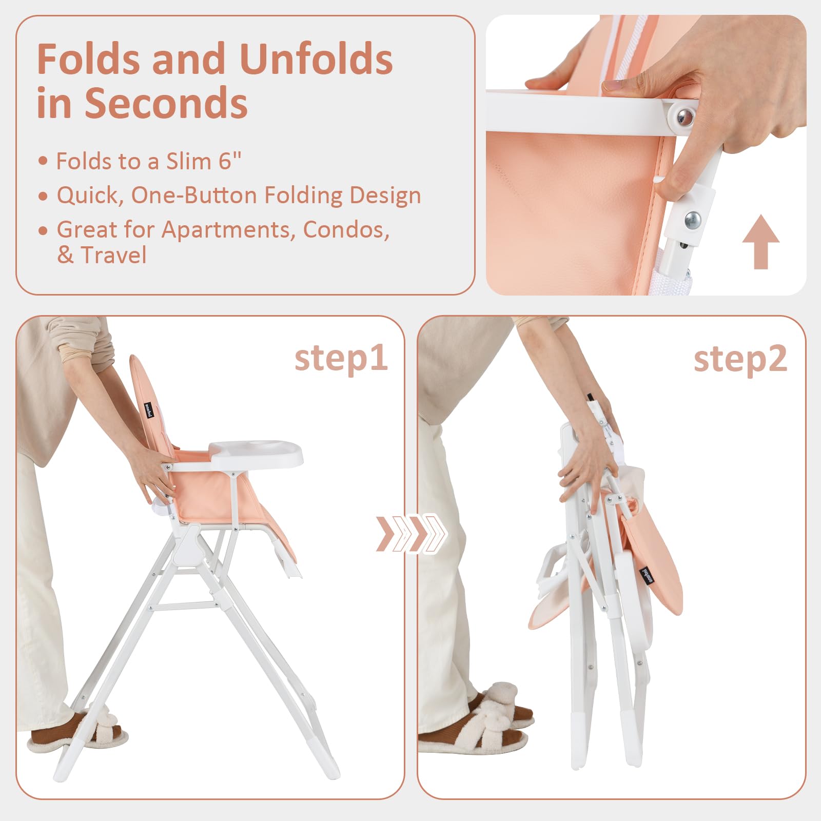 INFANS Baby High Chair, Quick Folding Portable Highchair for Babies and Toddlers with Adjustable Footrest Removable Dishwasher Tray PU Seat