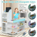 INFANS Kids Grocery Store Playset, Wooden Pretend Play Supermarket with LED Lights, Market Stand Toy