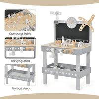 INFANS Tool Bench Set for Toddlers, Kids Wooden Workbench with Blackboard Construction Building Tools and 62 Accessories