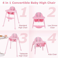 INFANS 4 in 1 Baby High Chair, Convertible Highchair for Babies and Toddlers, Infant Feeding Highchairs with Removable Tray Adjustable Footrest