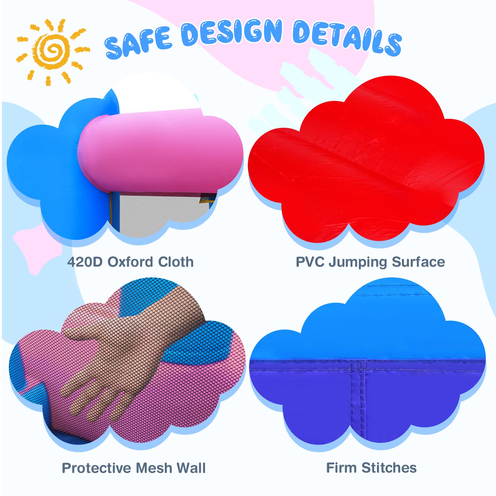 INFANS Inflatable Bounce House, Kids Candyland Pink Jumping Castle with Slide Ball Pit Basketball Rim