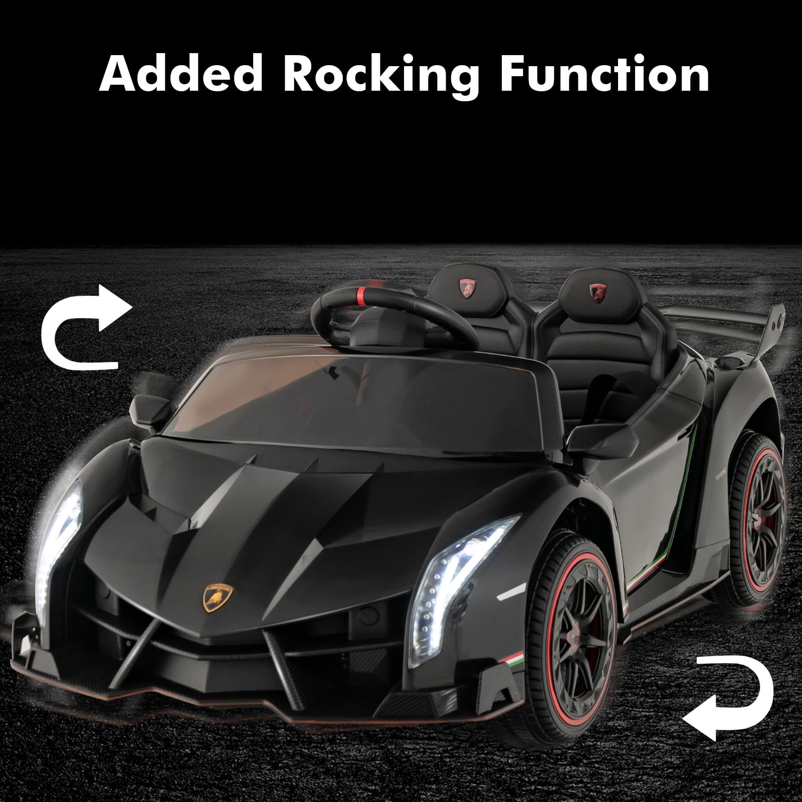 INFANS 2 Seater Kids Ride on Car, 12V 4WD Licensed Lamborghini Veneno Powered Electric Vehicle with Rocking Mode, Remote Control