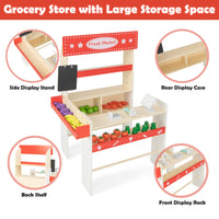 INFANS Grocery Store Marketplace Toy, Kids Wooden Market Stand Pretend Play Set