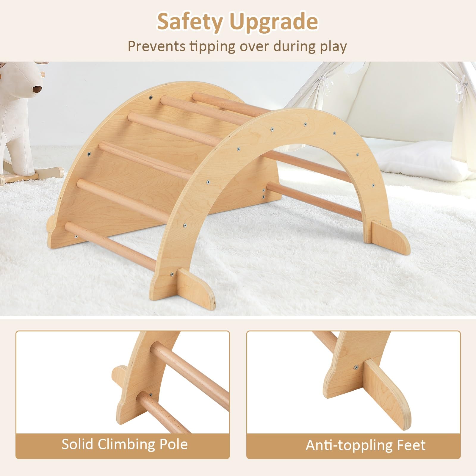 INFANS 6 in 1 Montessori Wooden Arch Climber Rocker with Cushion