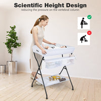 INFANS Baby Changing Table, Folding Diaper Station Portable Nursery Organizer with Safety Belt and Storage Racks