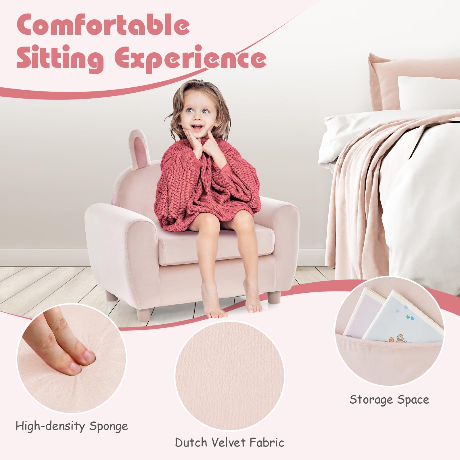 INFANS Kids Sofa, Children Armrest Chair with Sturdy Wood Construction and Dutch Velvet