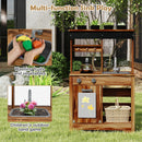 INFANS Mud Kitchen, Outdoor Play Kitchen with Drawing Board, Cooking Accessories, Wooden Kids Kitchen Playset