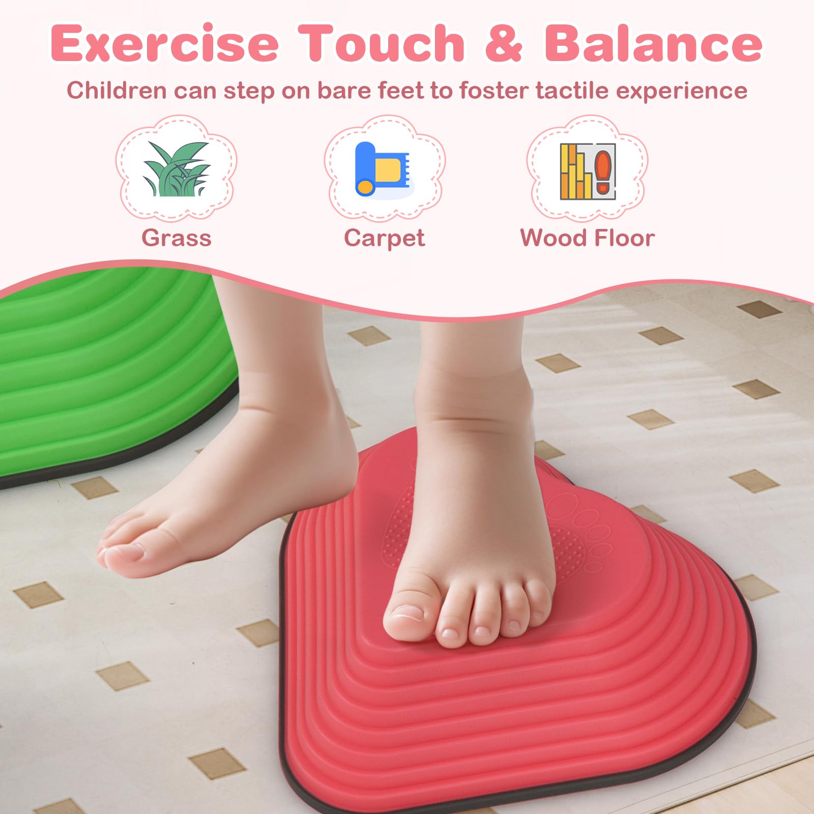 INFANS Balance Stepping Stones for Kids, 6, 11pcs Non-Slip Plastic Balance Stones, Indoor Outdoor Coordination Balance Blocks