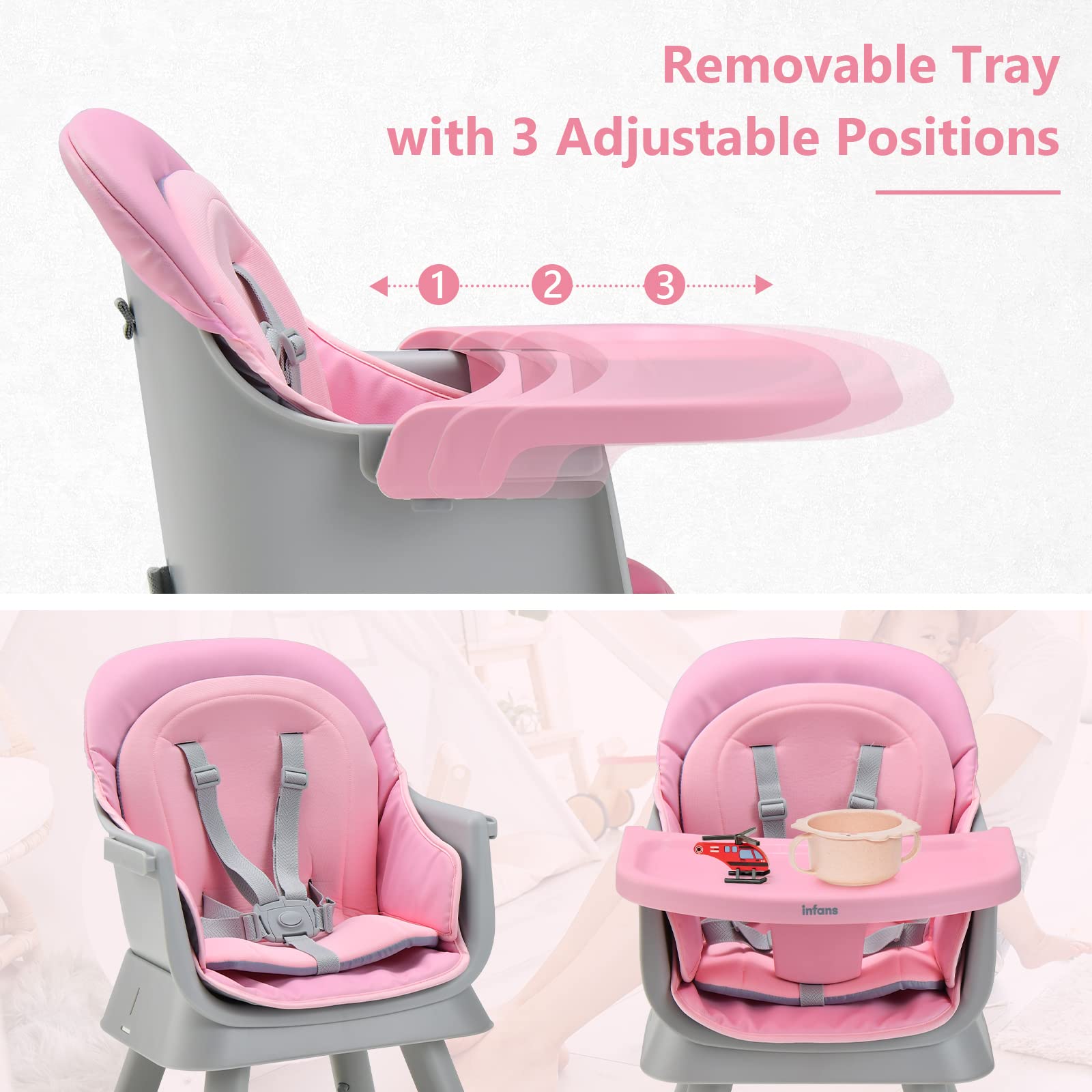 INFANS 8 in 1 Baby High Chair, Convertible Highchair for Babies and Toddlers, Infant Dining Booster Seat, Kids Stool Table Chair Set