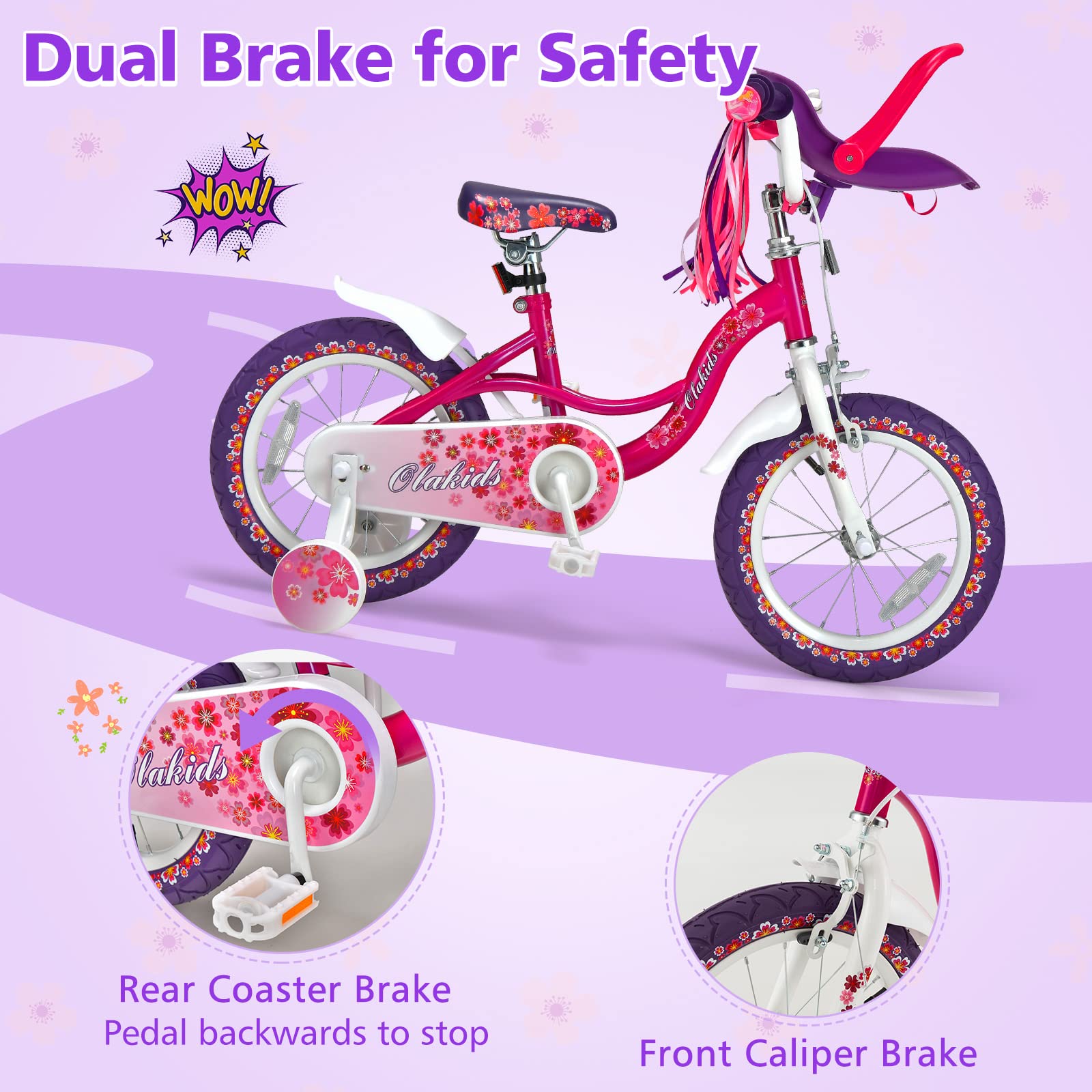 INFANS Kids Bike for Girls, 14 16 Inch Children's Bicycle with Removable Training Wheels and Doll Seat