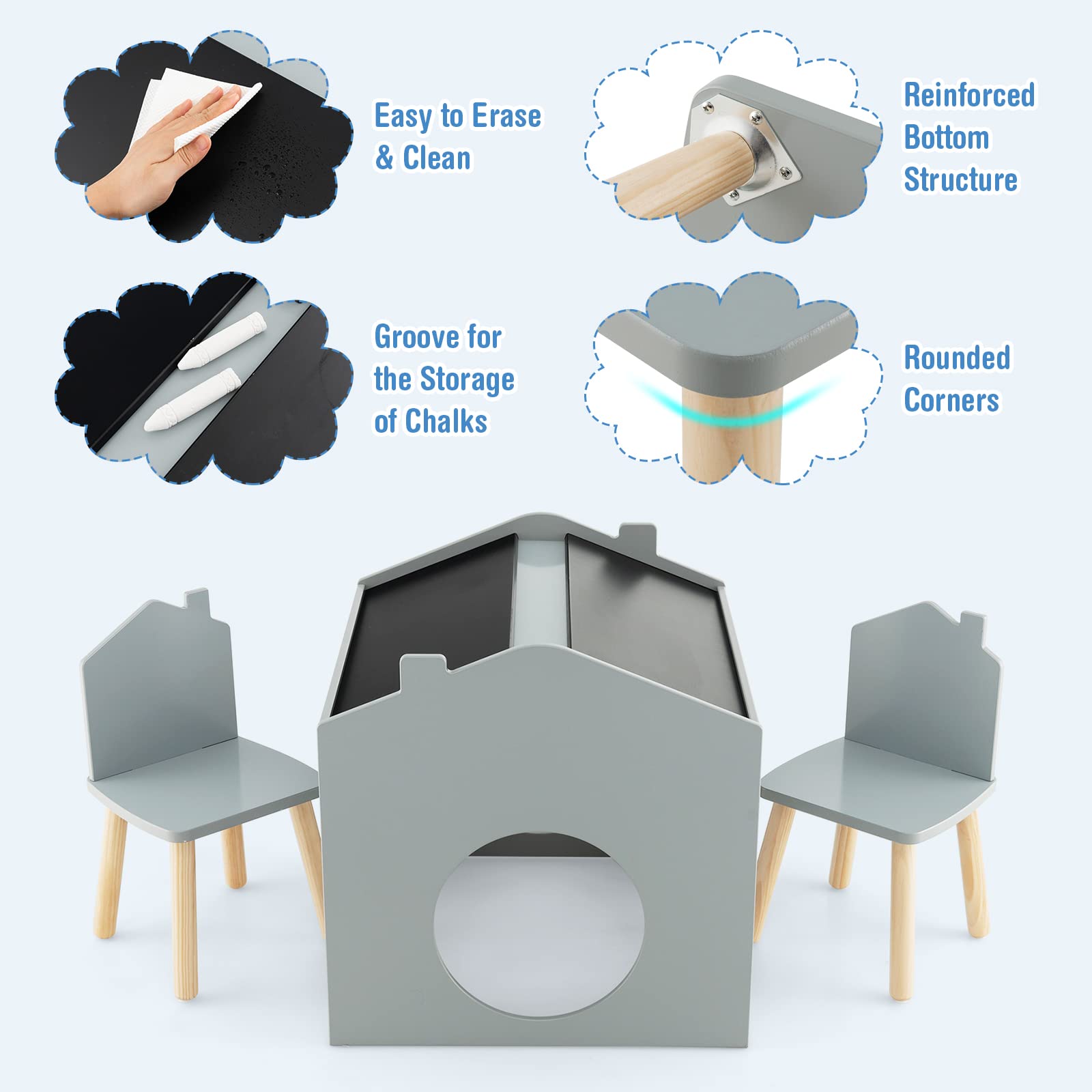 INFANS Kids Table and Chair Set, Wood Multi Activity Table with Blackboard for Toddler Playing Drawing Reading Arts Crafts