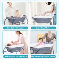 INFANS 2 in 1 Baby Changing Table with Bath Tub Unit, Folding Diaper Dresser Station with Wheels Waterproof Pad